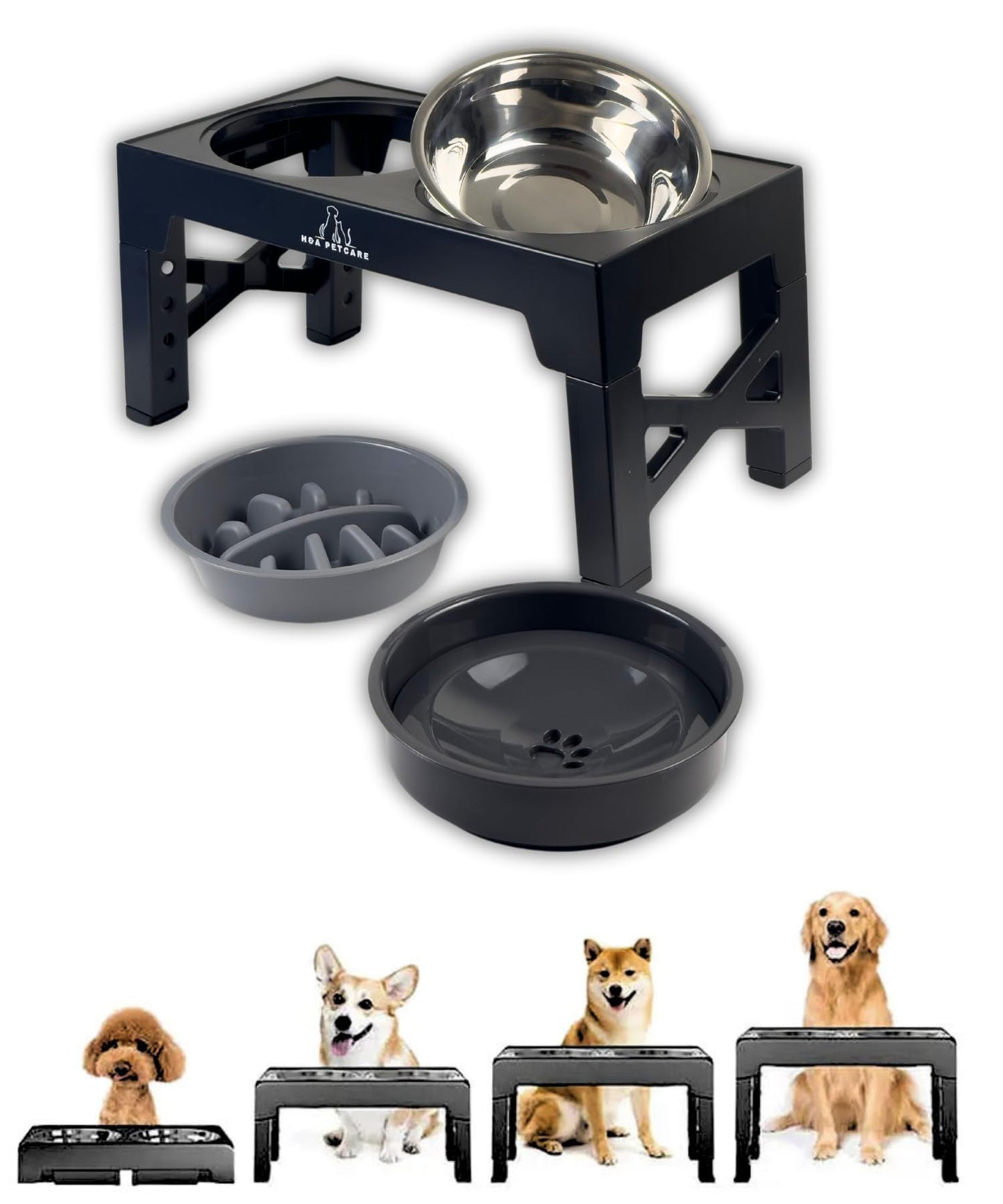 H&A PETCARE 3-in-1 Raised Dog And Cat Bowl: Elevated Feeding Bowl with Slow Feeder, Non-Spill Water Dispenser, and 4 Adjustable Heights ā Perfect for Small, Medium, and Large Dogs and Cats"