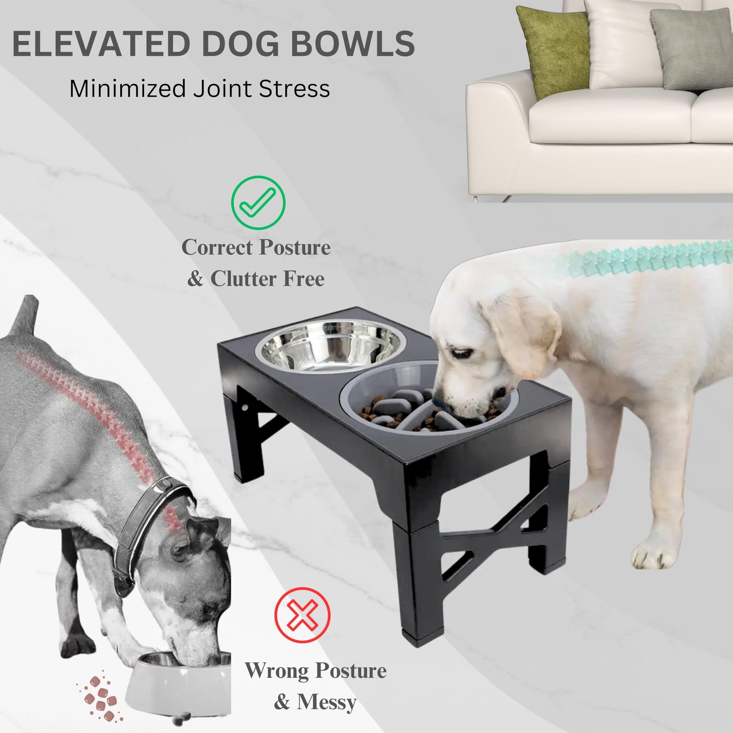 H&A PETCARE 3-in-1 Raised Dog And Cat Bowl: Elevated Feeding Bowl with Slow Feeder, Non-Spill Water Dispenser, and 4 Adjustable Heights ā Perfect for Small, Medium, and Large Dogs and Cats"