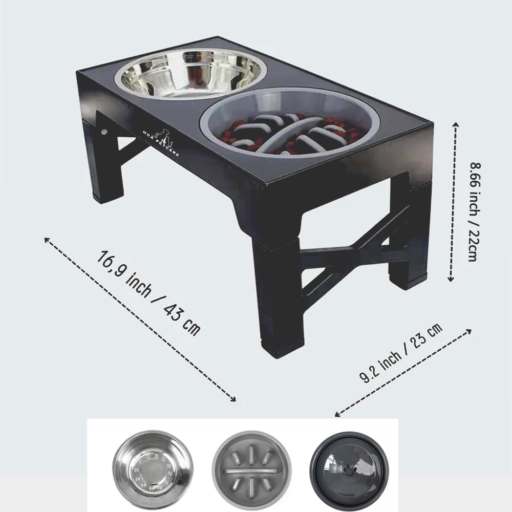 H&A PETCARE 3-in-1 Raised Dog And Cat Bowl: Elevated Feeding Bowl with Slow Feeder, Non-Spill Water Dispenser, and 4 Adjustable Heights ā Perfect for Small, Medium, and Large Dogs and Cats"