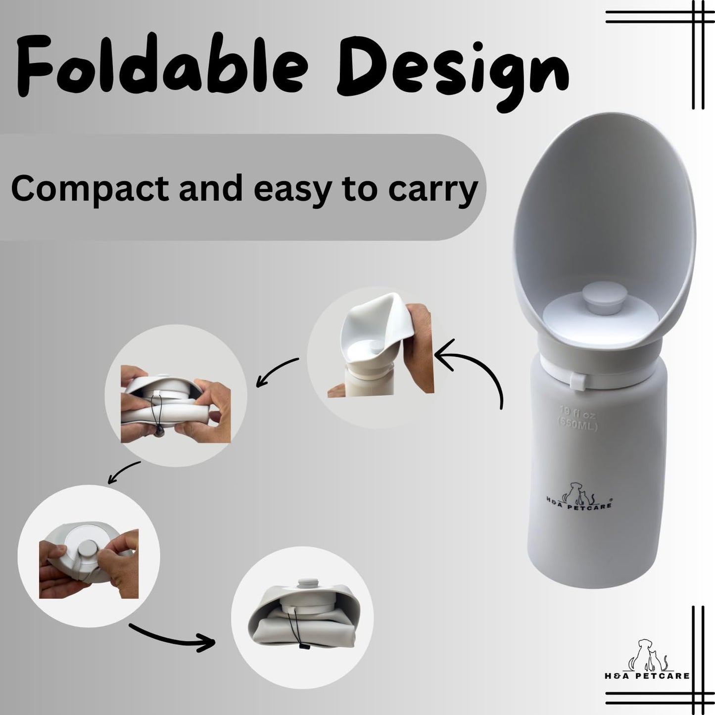 H&A PETCARE® Silicone Dog Water Bottle for Walking, Leak Proof Travel Bottle With Extra Wide Cup, Foldable and Collapsible Portable Design