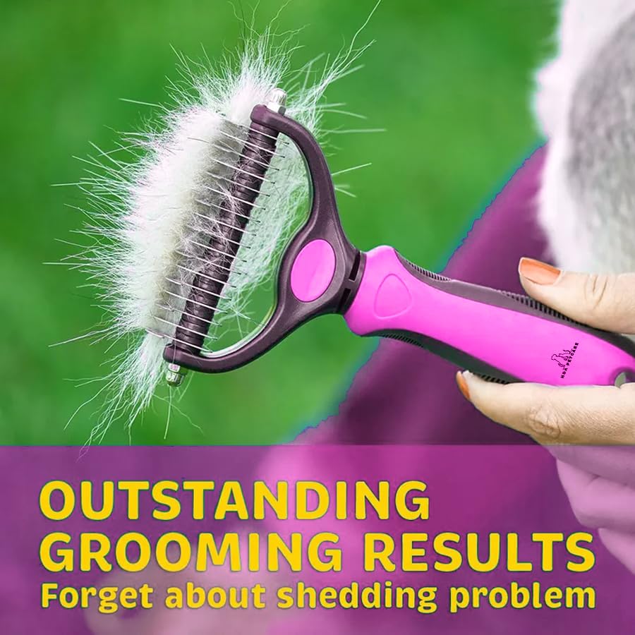 H&A PETCARE Double-Sided Deshedding and Dematting Comb for Long Haired Cats and Dogs,Deshedding Tool And Grooming Brush For Furry Pets (Pink)