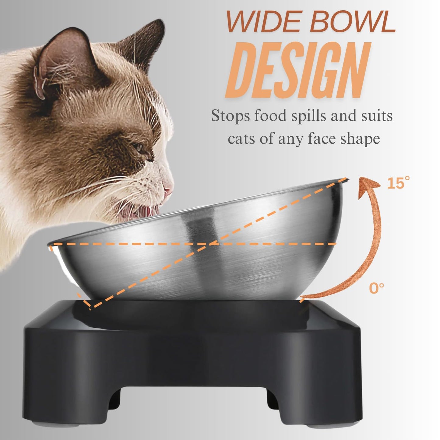 H&A PETCARE Raised Cat Bowl,0 & 15° Cat Bowls With Stand Tilted Design, Elevated Cat Bowls With Stainless Steel Water Bowl And Food Bowl, Pet Feeding Bowls For Cats And Small Dogs, Food-Grade Material