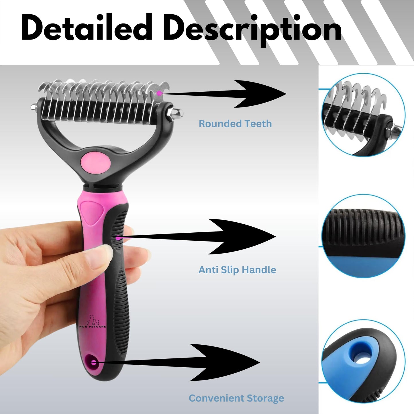 H&A PETCARE Double-Sided Deshedding and Dematting Comb for Long Haired Cats and Dogs,Deshedding Tool And Grooming Brush For Furry Pets (Pink)