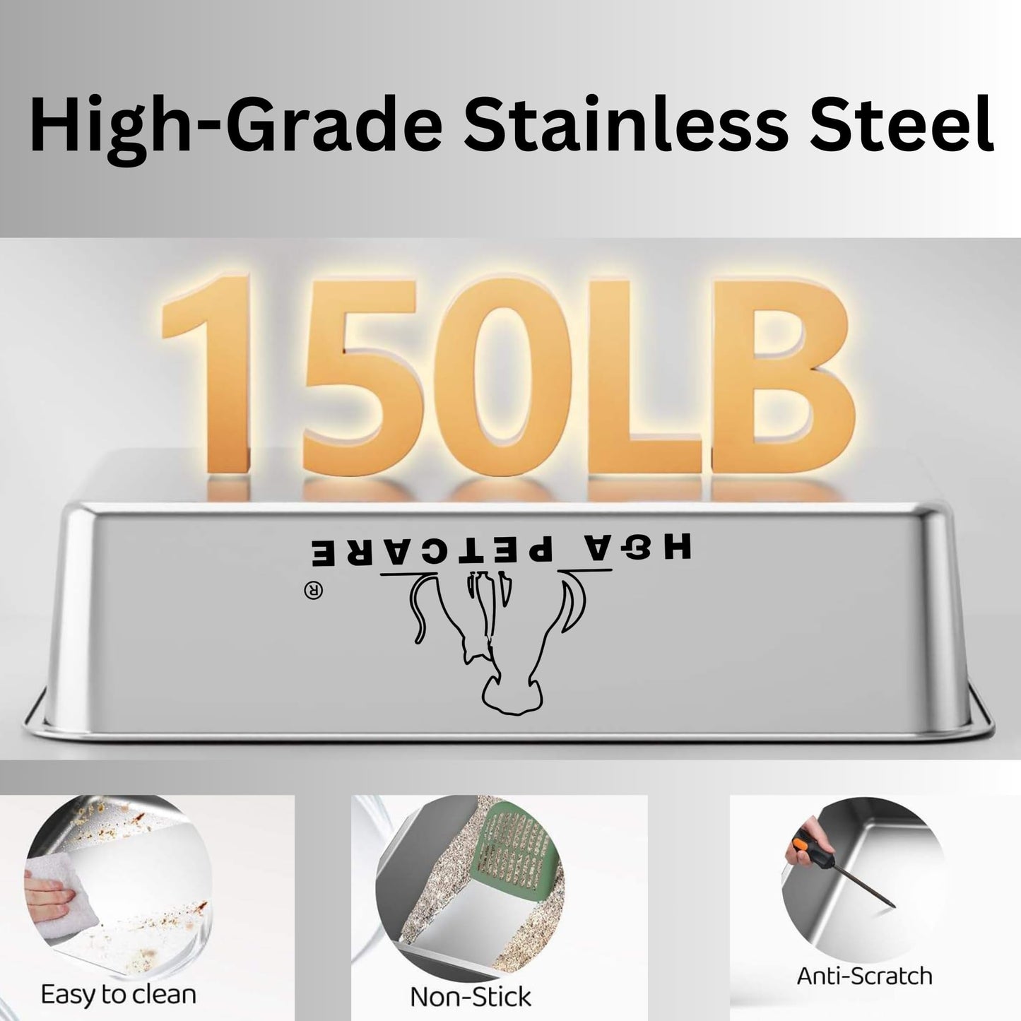 Stainless Steel Cat Litter Tray-Large 20L Stainless Steel Cat Litter Box with Scoop & Mat, Ideal for Medium & Large Cats