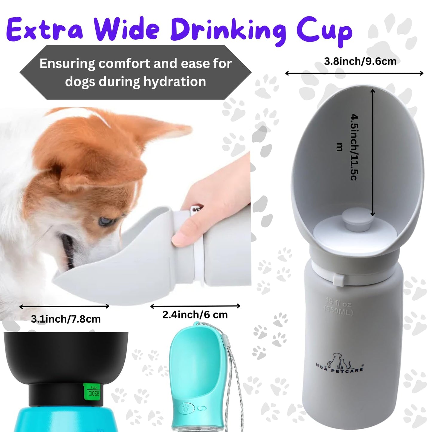 H&A PETCARE® Silicone Dog Water Bottle for Walking, Leak Proof Travel Bottle With Extra Wide Cup, Foldable and Collapsible Portable Design