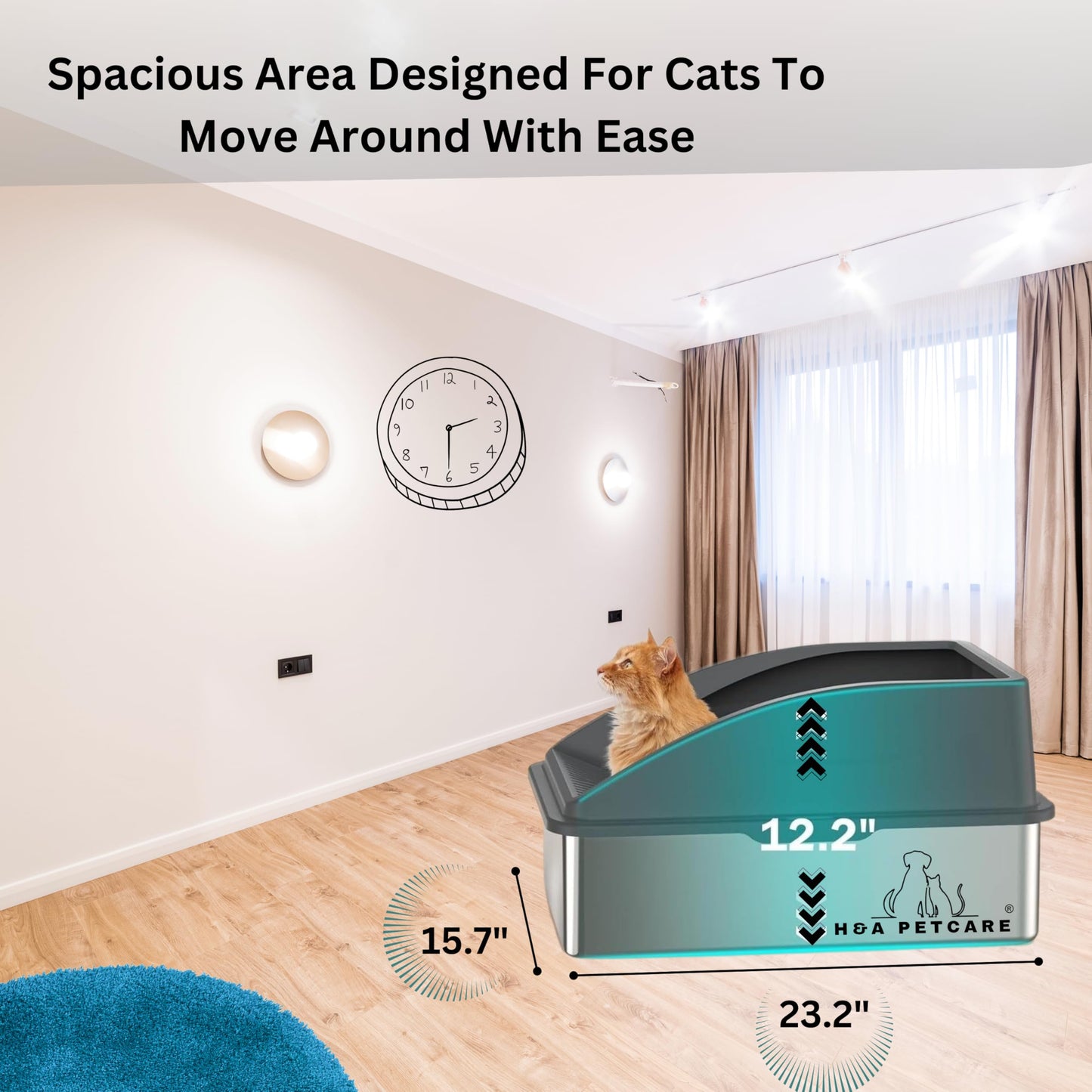 Stainless Steel Cat Litter Tray-Large 20L Stainless Steel Cat Litter Box with Scoop & Mat, Ideal for Medium & Large Cats