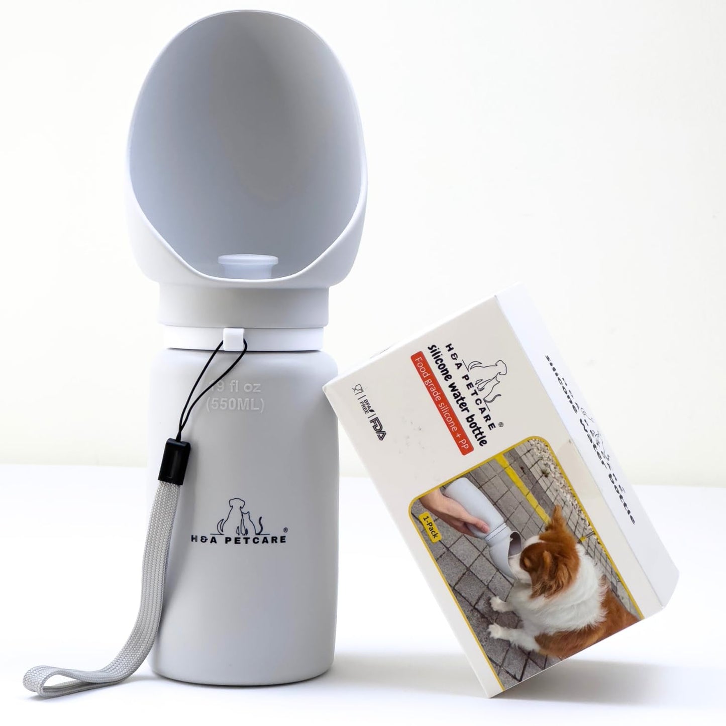 H&A PETCARE® Silicone Dog Water Bottle for Walking, Leak Proof Travel Bottle With Extra Wide Cup, Foldable and Collapsible Portable Design