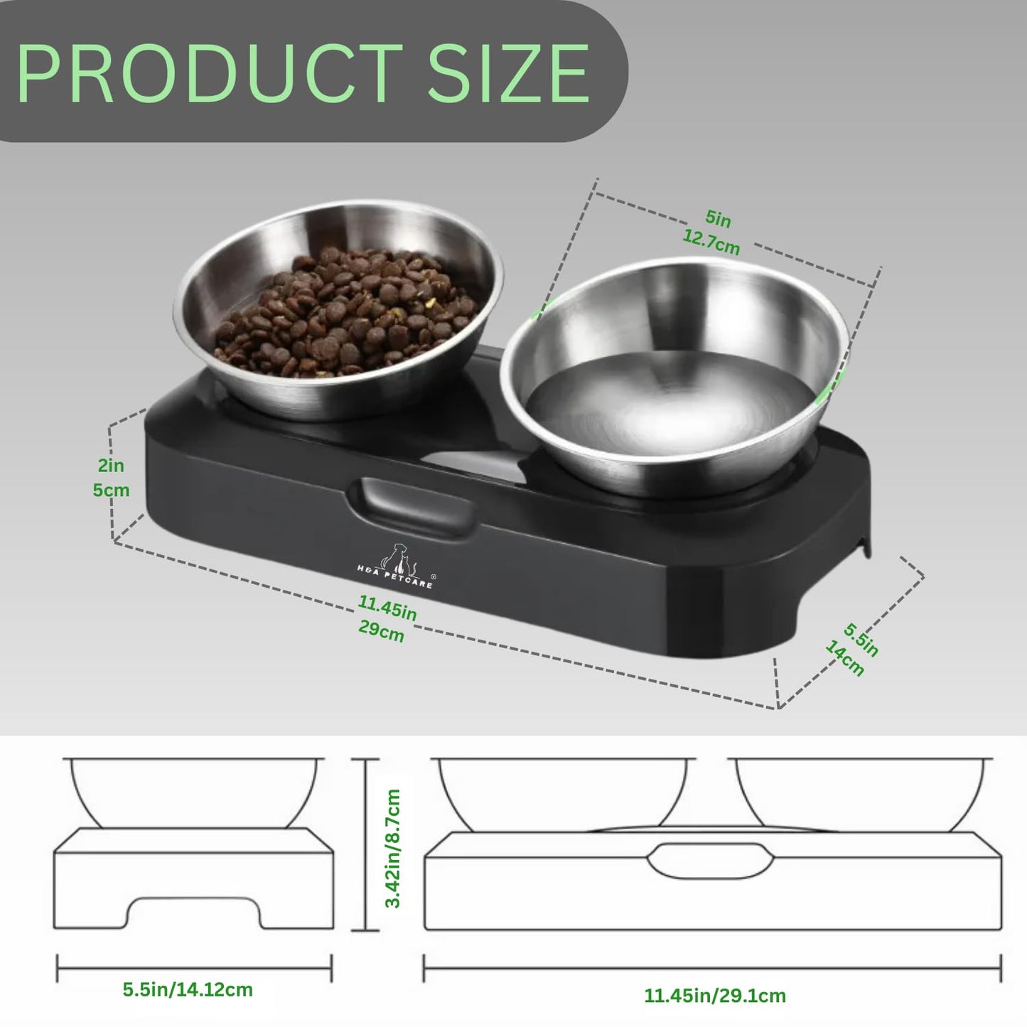 H&A PETCARE Raised Cat Bowl,0 & 15° Cat Bowls With Stand Tilted Design, Elevated Cat Bowls With Stainless Steel Water Bowl And Food Bowl, Pet Feeding Bowls For Cats And Small Dogs, Food-Grade Material