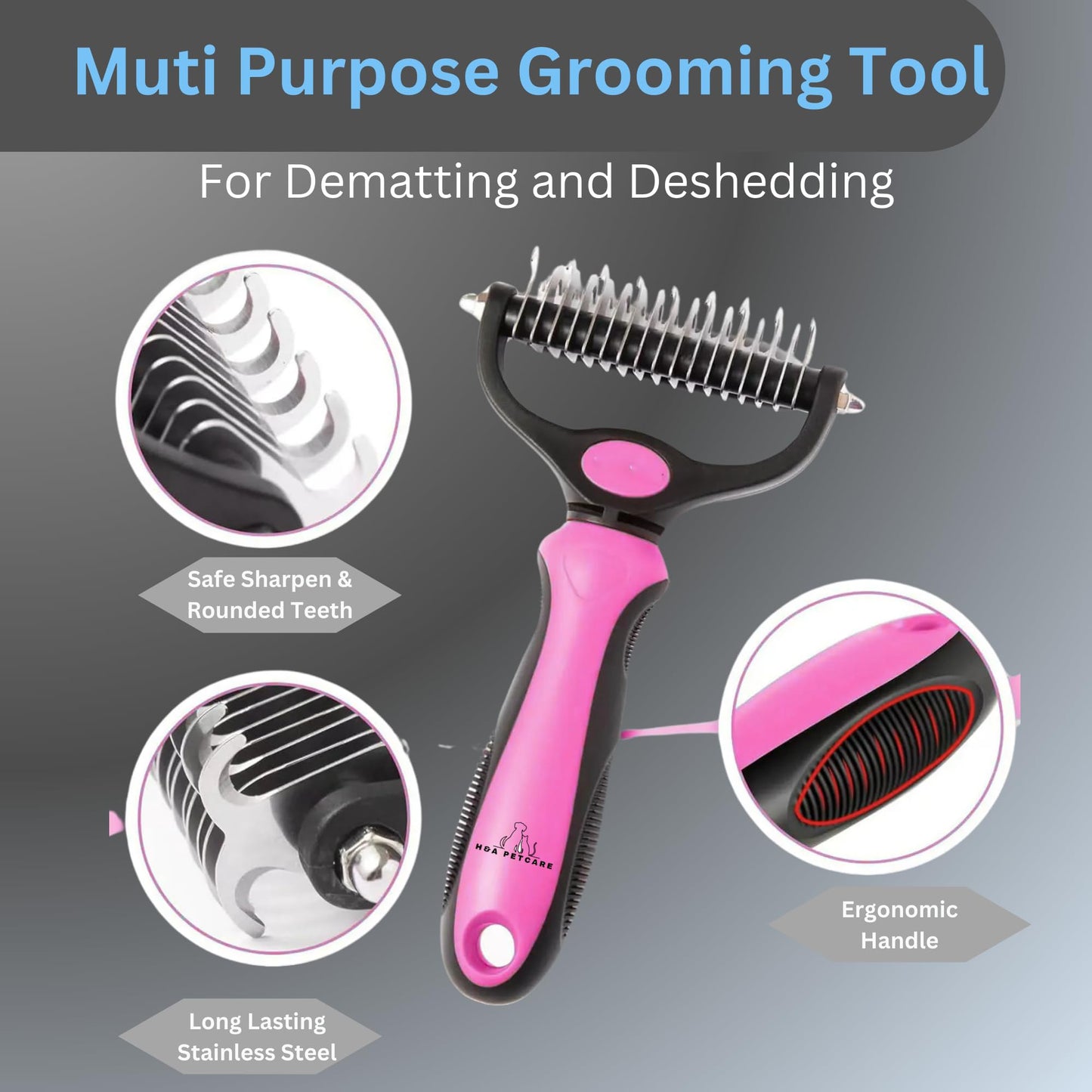 H&A PETCARE Double-Sided Deshedding and Dematting Comb for Long Haired Cats and Dogs,Deshedding Tool And Grooming Brush For Furry Pets (Pink)