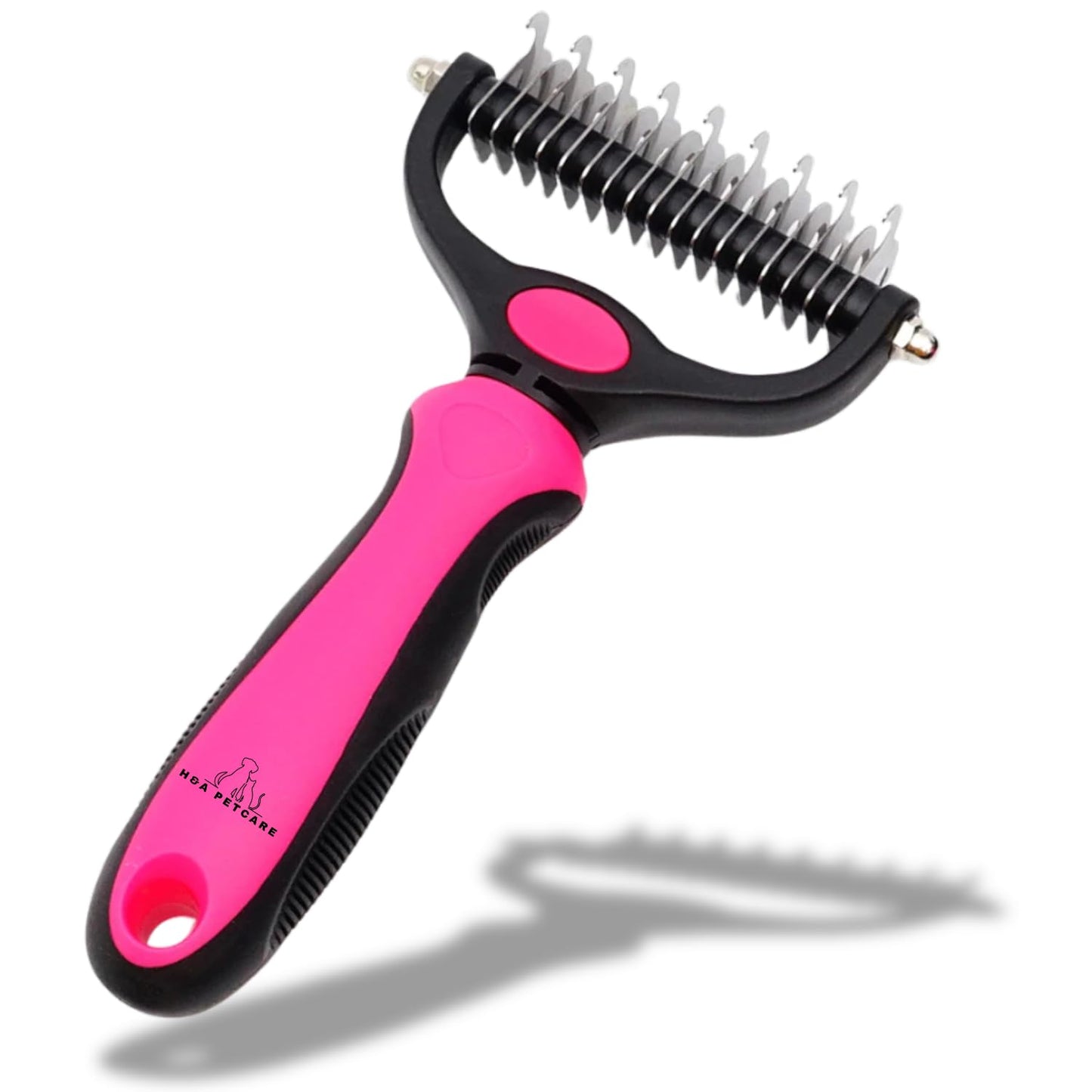 H&A PETCARE Double-Sided Deshedding and Dematting Comb for Long Haired Cats and Dogs,Deshedding Tool And Grooming Brush For Furry Pets (Pink)