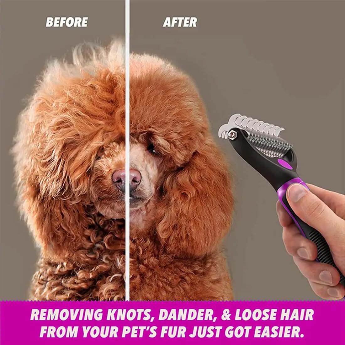 H&A PETCARE Double-Sided Deshedding and Dematting Comb for Long Haired Cats and Dogs,Deshedding Tool And Grooming Brush For Furry Pets (Pink)